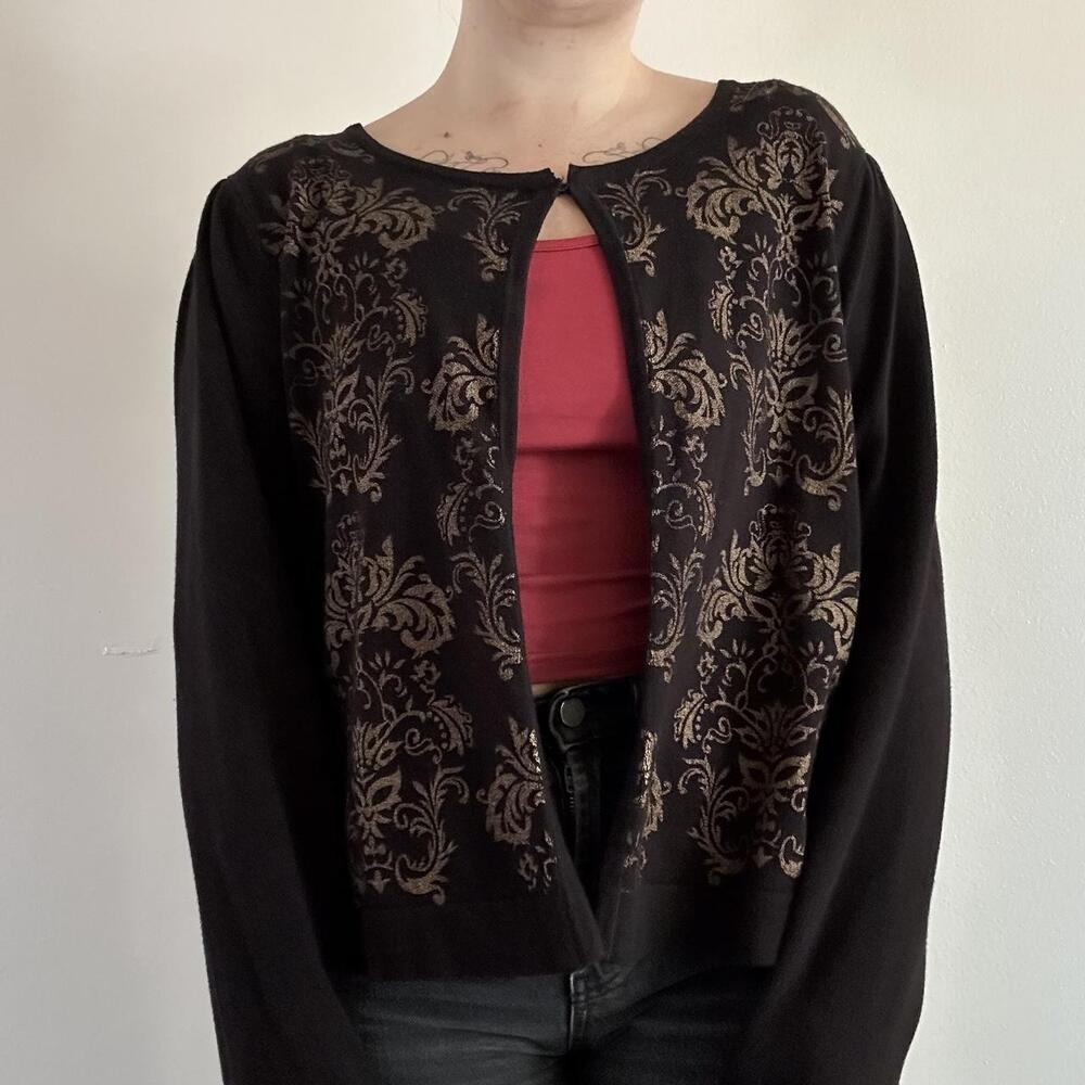 Y2K Navy Blue Long Sleeve Cardigan Sweater – Women's Size L
